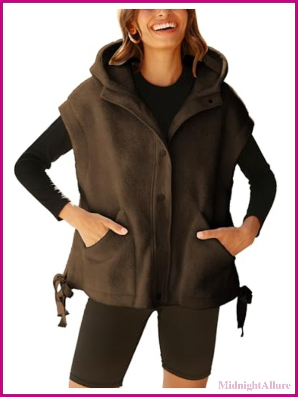 Women's Sherpa Fleece Hooded Vest Oversized Sleeveless Jacket
